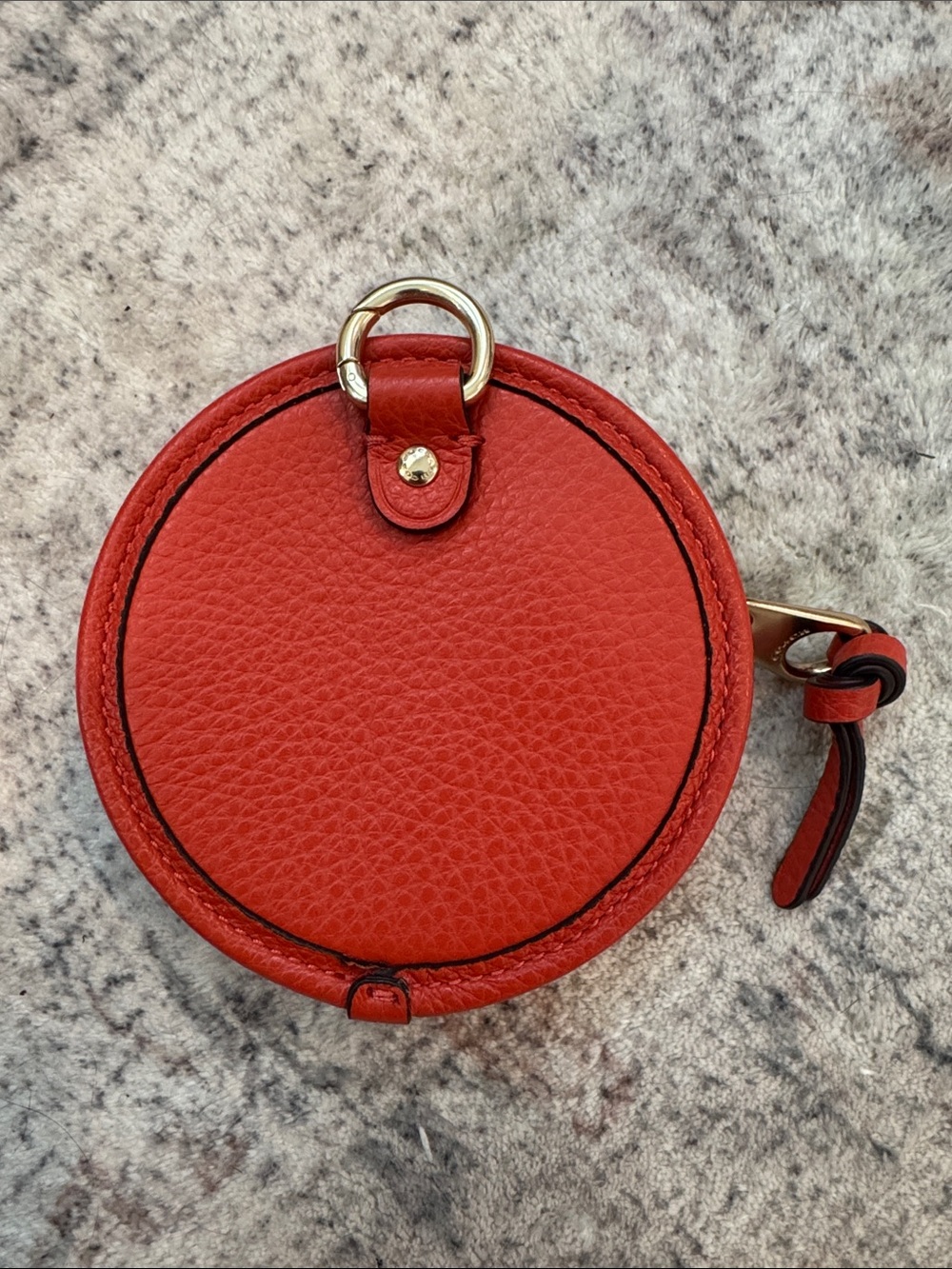 Coach Red Pebbled Leather Round Coin Case with Gold Logo - Picture 3 of 5